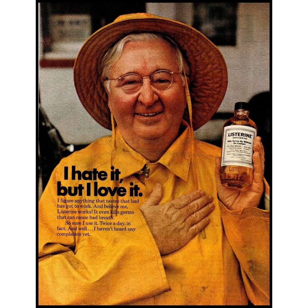 1971 Listerine Mouthwash Vintage Print Ad Woman Yellow Raincoat Slicker Wall Art